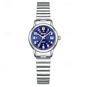 abordables Montres à quartz-Montre femme facile à lire, à quartz, avec bracelet extensible en acier inoxydable, cadran bleu turquoise avec affichage de la date, étanche, élégante et décontractée, idéale comme cadeau pour femme