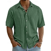 ieftine Clasic-Bărbați Cămașă Cămașă de vară Costum de plajă Cămașă casual Camașă cu nasturi Culoare solidă Casual Vacanță Albastru piscină Negru Alb Roșu Vin Manșon scurt Răsfrânt Vară Primăvară Îmbrăcăminte