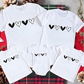 billige Daily Family Matching-Family T shirt Tops Heart Casual Print Black White Short Sleeve Active Matching Outfits