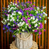 זול פרח מלאכותי-20 חבילות פרחים מלאכותיים לחוץ צמחים מלאכותיים ירק חיצוני דמוי עץ תאשור ללא דהייה שיחים מפלסטיק לעיצוב הבית גינת חווה (מעורב, 3 צבעים מג'נטה סגול לבן)