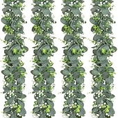 baratos Flor artificial-Conjunto de 4 guirlandas artificiais de eucalipto, 1,80 m de guirlanda de folhagem artificial com folhas de eucalipto prateado para decoração de casamentos, arcos, mesas, paredes, festas e casa.