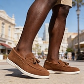 baratos Mocassins casuais-Mocassins masculinos de camurça com borla – sapatos clássicos de verão, sem cadarço, com sola macia e flexível, leves e estilosos, ideais para uso casual, viagens e lazer ao ar livre.