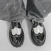 economico Scarpe Derby-Scarpe Oxford da uomo nere in vernice, stringate, con suola spessa, eleganti e formali, con borchie, perfette per matrimoni, feste, banchetti, spettacoli teatrali e occasioni serali di grande effetto.