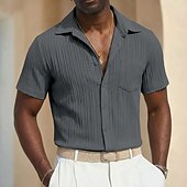 abordables camisa con botones para hombre-Hombre Camisa Camisa de verano Camisa casual Camisa de playa Abotonar la camisa Camisa Jacquard Blanco Manga Corta Plano Líneas / Olas Diseño Casual Ropa de calle Ropa Poliéster Moda Casual Cómodo