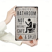 abordables esculturas de pared-Este es un letrero de baño, no de cibercafé, divertido letrero de hojalata de metal para baño, decoración de pared humorística vintage, arte de pared de baño de aluminio rústico para casa de campo,