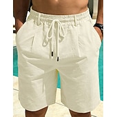 cheap Holiday-Men's Linen Shorts Summer Shorts Beach Shorts Drawstring Pocket Plain Comfort Breathable Knee Length Daily Outdoor Holiday Vacation Casual Black White Inelastic