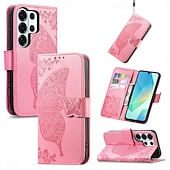 cheap 2026 Samsung Galaxy S26 Series-Phone Case For Samsung Galaxy S26 S26 Plus S26 Ultra Wallet Case Flip Cover with Wrist Strap Kickstand Butterfly Retro TPU PU Leather