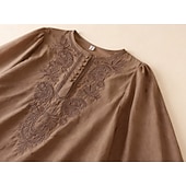 economico T-shirt semplice-Per donna Maglietta in cotone e lino T-shirt ricamata Bottoni Vintage Etnico Casual Mezza Manica Manica a Palloncino Henley Top Regolari Quotidiano Uscire Blu Bianco Giallo Arancione Cachi Estate