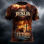  T-shirt homme Bible Jésus Lion de Juda Croix Feu Puissant Chrétien Religieux Impression Totale T-shirt Manches Courtes Col Rond Cadeau Église Tee Vêtements Designer