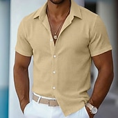 abordables camisa con botones para hombre-Hombre Camisa Camisa de gofres Textura Camisa casual Abotonar la camisa Azul Piscina Negro Blanco Rosa Color Caquí Manga Corta Plano Diseño Casual Diario Ropa Moda Moderno Casual Cómodo