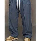cheap Casual Pants-Men's Trousers Casual Pants Drawstring Pocket Plain Comfort Breathable Full Length Home Outdoor Streetwear Vacation Fashion Blue Khaki Inelastic