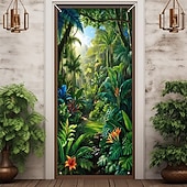 お買い得  ガレージとドアのバナー-ポスター ドアカバー 屋外バナー 森林 3D パーティー 寮 ティーンズルーム 大学寮 男の隠れ家フラットベッドルーム 撮影背景 ホームデコレーション