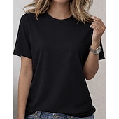  Mujer Talla Grande Talla grande Camiseta Tee 100% Algodón Color sólido Elegante Básico Casual Manga Corta Cuello Barco Escote Redondo Tops regulares Diario Noche SAND Negro Blanco Gris Oscuro Marrón