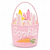 Недорогие Необычные игрушки-Корзинка в виде пасхального кролика, сделанная своими руками, пустая белая хлопковая веревочная сумка для поиска пасхальных яиц с ушками, многоразовое персонализированное подарочное ведерко для детей, малышей, девочек и мальчиков (пустое для самостоятельн