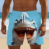  Herre Hai Morsom tegneseriedyr Badeshorts Surfeshorts Medium Midje Hawaiisk Strandferie Sidelommer Mesh fôr Elastisk snøring i midjen Designer Klær
