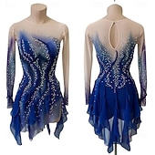 ieftine Rochii de patinaj artistic-Rochie de Patinaj Artistic Pentru femei Πατινάζ στο πάγο Rochii Albastru Peteci Tiv Asimetric Înaltă Elasticitate Antrenament Competiție Ținută Patinaj Clasic Cristale / Strasuri Manșon Lung Patinaj