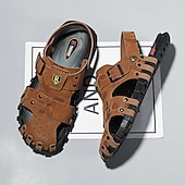 billiga Avslappnade sandaler-bruna herrsandaler med öppen tå – friluftsskor, sommarresor, andningsbara remmar i konstläder
