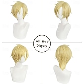 tanie Peruki anime-krótka, jasnoblond peruka anime w stylu ocean adventurer na imprezę cosplay