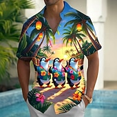 halpa Linnut ja eläimet-Miesten Hauska Trooppiset kukat Pingviini Havaiji paita Button Up paita Havaijilaispaita Lyhythihainen Havaijilainen Rantaloma Kesä Kevät Sänkyjen avaus 3D-tulostus kauluspaidat Edessä yksi tasku