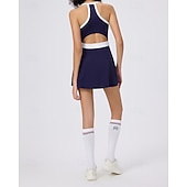 baratos Vestido Feminino-Mulheres Cor Sólida Vestido de tênis com shorts Vestido esportivo Sem Manga Bolsos Elástico Redutor de Suor Respirável Tênis Pickleball Corrida Halter pescoço Vestidos Branco Vermelho Azul Marinho