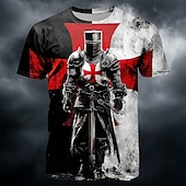  Pánské Křižáci Rytíři Templáři Středověké Brnění T-Shirt Celoplošný Tisk Červený Kříž Rozdělený Černá Bílá Válečník Grafika Krátký Rukáv Hrdlo S Crew Retro Top Designér Oblečení