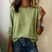 tanie Koszule-Damskie Koszula Koszule lniane Jednokolorowe Równina Elegancja Urlop Zabytkowe Długi rękaw Długie topy Codzienny Na zewnątrz Streetwear Niebieski bordowy Czarny Biały Żółty Lato Wiosna Jesień