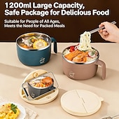 billige Kjøkkenoppbevaring-304 rustfritt stål nudelskål med lokk og håndtak, 1200 ml ramenskål med stor kapasitet, dobbeltvegget skåldingssikker suppeskål, bærbar matbeholder for studenthjem, kontor, hjemmebruk