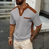 abordables Camiseta de punto gofre-Hombre Camiseta con diseño de gofre Camiseta Camisa manga corta Camiseta superior Manga Corta Escote en Pico Verano Primavera Bloque de color Ropa de calle Elegante Casual Bloque de Color Bolsillo