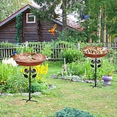 Χαμηλού Κόστους πουλιά στην πίσω αυλή και άγρια ζωή-ανεξάρτητο μπολ birdbaths υπαίθριο, ελεύθερη στάση κήπου μπολ τροφοδοσίας πουλιών με μεταλλικό πάσσαλο, αποσπώμενος διακοσμητικός τροφοδότης σπα για γκαζόν αυλής κήπου αίθριο