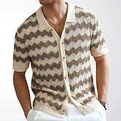 economico camicia da uomo con bottoni-Per uomo Camicia casual Camicia con Bottoni Camicia Jacquard Giallo Blu Marrone Manica Corta Semplice Colletto a Camicia Casuale Quotidiano Traforato Abbigliamento Moda Casual