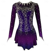 cheap Figure Skating Dresses-Figure Skating Dress Girls' Ice Skating Dress Violet White Yellow Patchwork Thumbhole Stretchy Training Competition Skating Wear Classic Crystal / Rhinestone Long Sleeve Ice Skating Figure Skating
