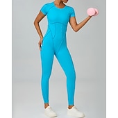 abordables Conjuntos y Monos-Women's Workout Jumpsuit Onesie Solid Color Bodysuit Summer Spring Fall rice white Pink Gym Workout Fitness Yoga Stretchy Breathable Short Sleeve Sport Activewear Stretchy