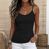 preiswerte Tank-Shirts &amp; kurze Jäckchen für Damen-Damen Trägertop Einfach Basic Ärmellos U-Ausschnitt Reguläre Tops Lässig Schwarz Weiß Rosa Blau Khaki