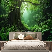 cheap Wall Tapestries-Tropical Jungle Ancient Forest Wall Tapestry Sunbeams Mossy Trees Stream Nature Landscape Wall Hanging Home Decor Living Room Bedroom Office Backdrop Art Mural