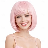 cheap Party Wigs-Blue Purple Ombre Bob Wig with Bangs, Colorful Short Funny Bob Wigs Cosplay Hairpieces for Halloween Costume Party Heat Temperature Synthetic Fiber for Women Men