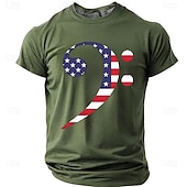  T-shirt voor heren ter ere van het 250-jarig jubileum van Amerika, met bassleutel, Amerikaanse vlag, patriottische afbeelding van de sterren en strepen, normale pasvorm, cadeau voor muzikant/bassist,