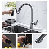 זול ברזים למטבח-ברז כיור מטבח עם מרסס נשלף, ברז מטבח מסחרי בעל ידית אחת בקשת גבוהה