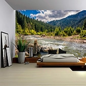 cheap Forest Tapestry-Forest Plants Waterfalls Lake Scenery Tapestry Modern Scenery Beautiful Bedroom Living Room Dormitory University Dormitory Shooting Background Decorative Home Decoration