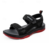 billige Uformelle sandaler-Beige herresandaler med åpen tå og borrelås – polstret såle, pustende design, perfekt for strand, feriested og fritidsbruk om sommeren.