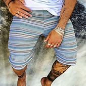 cheap Geometric Print-Men's Boho Striped Geometric Pattern Sweat Shorts Beach Shorts Terry Shorts Mid Waist Retro Vintage Daily Streetwear Holiday Drawstring Elastic Waist 3D Print Designer Clothing Apparel