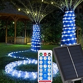 olcso Napelemes-100 m-es kültéri napelemes fényfüzér, 1000 LED, IP65 vízálló, 31 V-os napelem &amp;USB-ről tölthető, 8 funkciós távirányítóval, dekoratív LED-es lámpák kertbe, teraszra, medencébe, esküvőre, partira