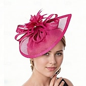 billige Fascinatorer-fascinators Linfrø Bryllup Bursdag Årgang søt stil Retro Rød Med Fjær Blomster Hodeplagg Hodeplagg