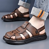abordables Sandalias casuales-Sandalias casuales de verano de piel sintética para hombre: correas transpirables, tacón y plantilla ajustables, comodidad ligera, perfectas para vacaciones en la playa, resorts, piscinas y ocio al aire libre.