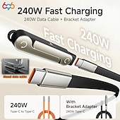 Χαμηλού Κόστους Καλώδια κινητού τηλεφώνου-Καλώδιο φόρτισης υψηλής ισχύος 240w τύπου C με βάση στήριξης, σχεδιασμός 2 σε 1 για φόρτιση &amp;Προβολή hands-free, γρήγορη μεταφορά 480mbps, υλικό υγρής σιλικόνης, κέλυφος από κράμα ψευδαργύρου,