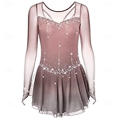baratos Figure Skating Dresses-Figure Skating Dress Women's Ice Skating Dress Dark Pink Black White Patchwork Open Back Stretchy Training Competition Skating Wear Classic Crystal / Rhinestone Long Sleeve Ice Skating Figure Skating
