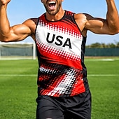 cheap Running Tee &amp; Tank Tops-Men's Soccer Jersey Geometric Color Block Letter USA Workout Tank Top Running Tank Top Athletic T-shirt Summer Color Block Sleeveless Athleisure Spandex UPF 50 Quick Dry Moisture Wicking Breathable