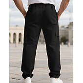 cheap Cotton Linen Pants-Men's Linen Pants Trousers Summer Pants Beach Pants Drawstring Elastic Waist Solid Color Comfort Breathable Full Length Daily Outdoor Beach Vacation Fashion Black White Inelastic