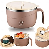 billige Kjøkkenoppbevaring-304 rustfritt stål nudelskål med lokk og håndtak, 1200 ml ramenskål med stor kapasitet, dobbeltvegget skåldingssikker suppeskål, bærbar matbeholder for studenthjem, kontor, hjemmebruk