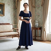 preiswerte Kleid-Retro Vintage Mittelalterlich Renaissance Knöchellänge Kleid Ballkleid Kleid im Regency-Stil Kurze Ärmel Prinzessin Dame Einfarbig Quadrathals Kostüm Damen königlich Halloween Karneval Leistung