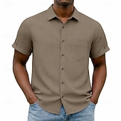 cheap Men's Smart Casual Shirts-Men's Shirt Casual Shirt Button Up Shirt Blue Black White Burgundy Navy Blue Short Sleeve Plain Shirt Collar Casual Daily Front Pocket Clothing Apparel Elegant Fashion Casual